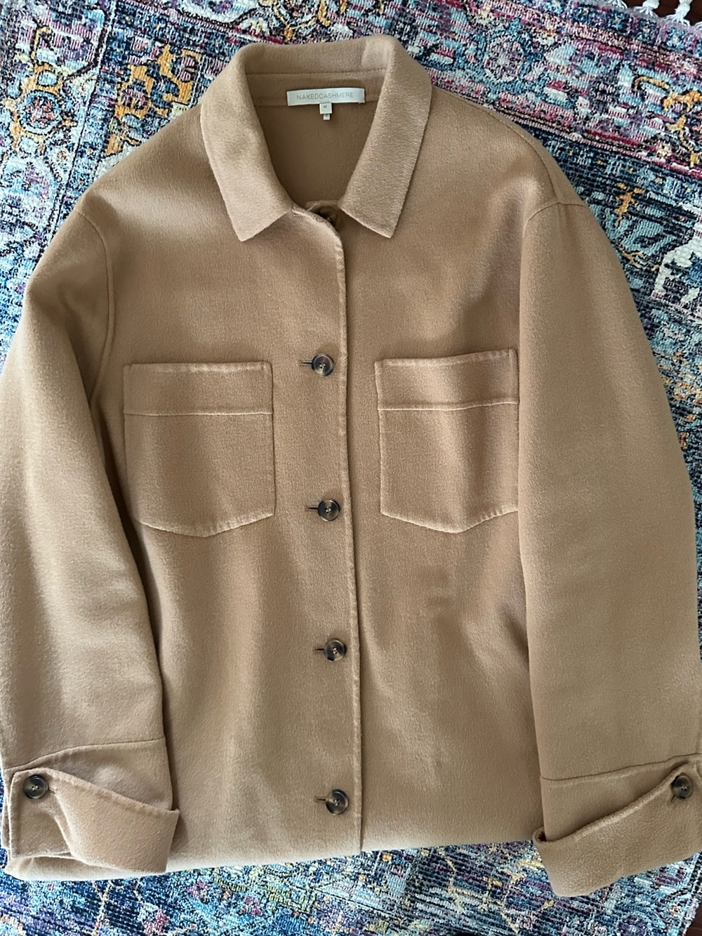 NakedCashmere Camel Cashmere Knit Top Shacket Jacket Sweater Coat